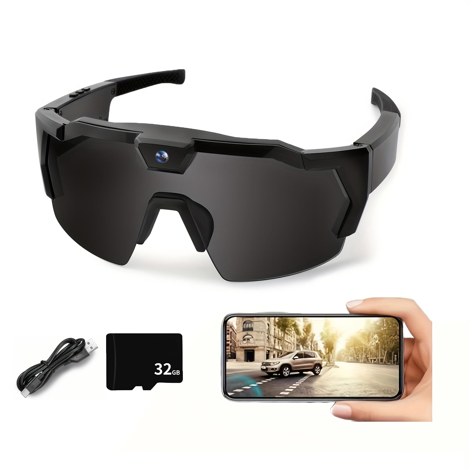 Smart Camera Glasses, Outdoor Sports HD Recording Video, Cycling Action Glasses, Wearable Audio Take With 32GB Card