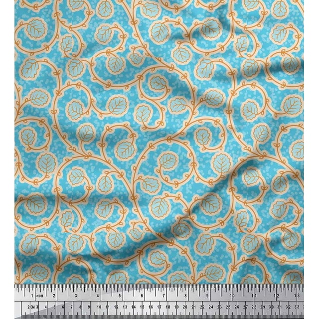 Soimoi Rayon Fabric Artistic Leaves Print Fabric by Yard 56 Inch Wide
