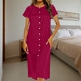 thumbnail image 2 of Ashirexll Womens Summer Dresses, Flowy Dresses for Women, Casual Solid Color Loose Round Neck Gathered Button Front Dress, 2 of 7