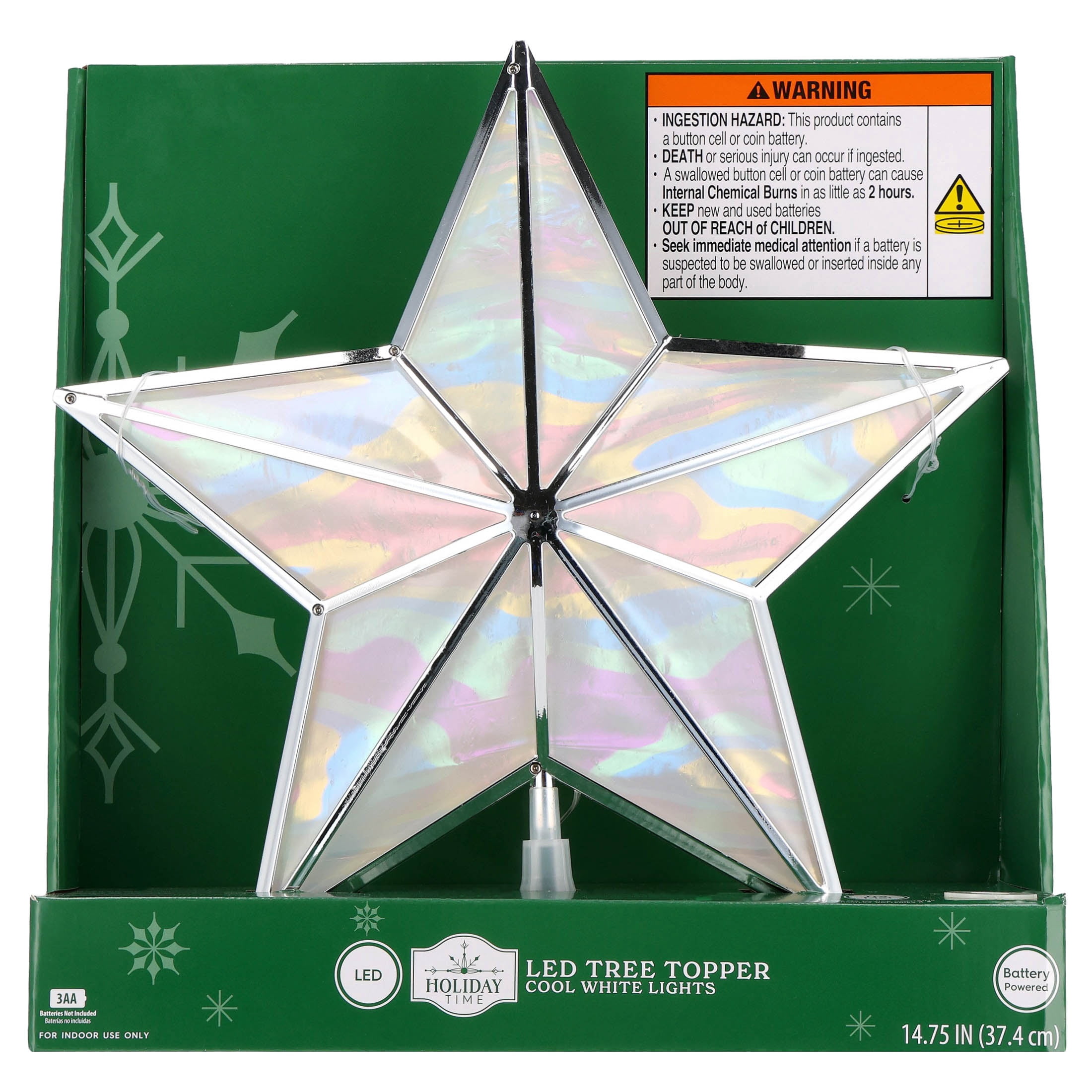 LED Star Christmas Tree Topper, Iridescent, 14.75", by Holiday Time