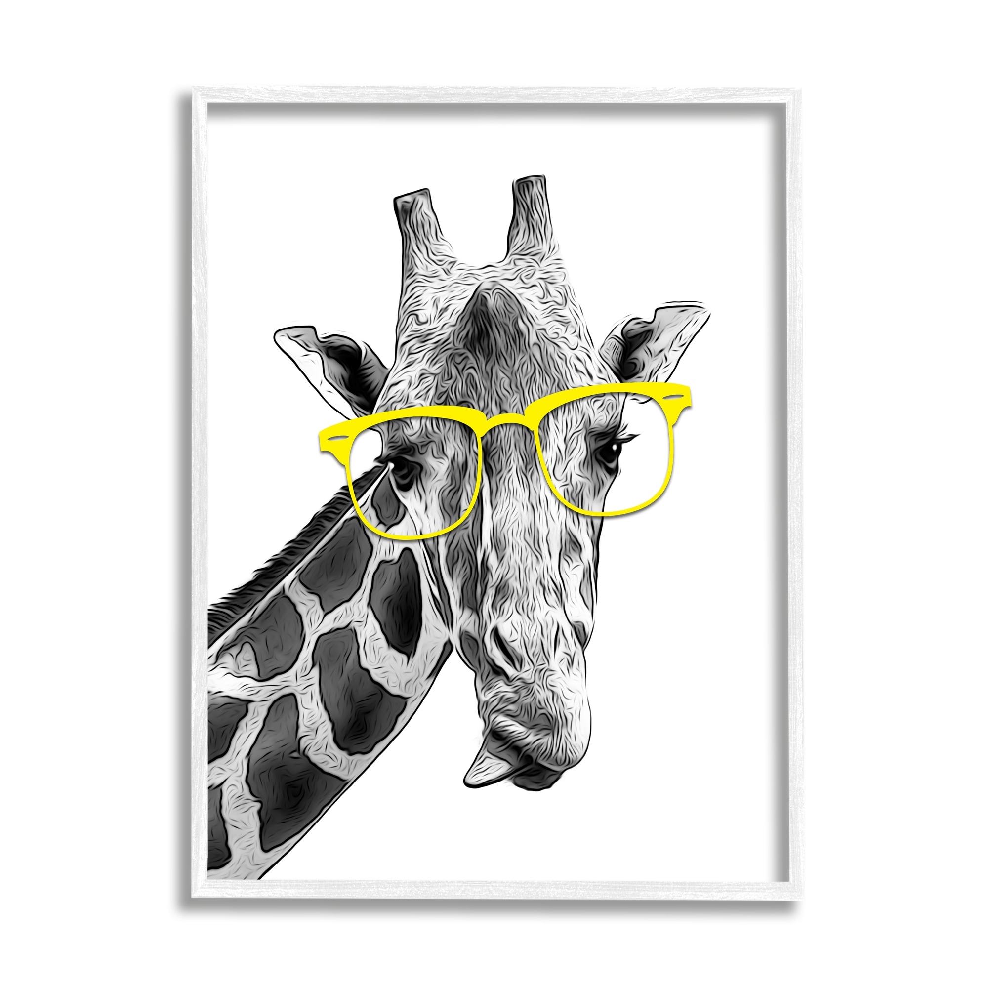 Stupell Industries Funny Giraffe Yellow Glasses Animals & Insects Painting White Framed Art Print Wall Art