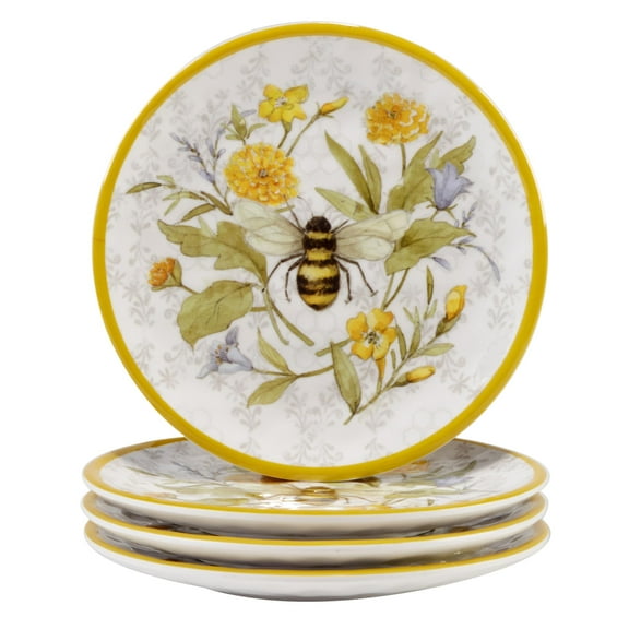 Certified International Sweet as a Bee Canape Plate Set, 6-inch Diameter, Set of 4, For Everyday Use, Kitchen Accessories, Party Celebration
