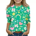thumbnail image 1 of Tauxra T-Shirt Vert Imprimé à Manches Trois-Quarts, Col Rond pour la Saint-Patrick, T-Shirt à Manches Courtes en Tricot Doux, Tenue de Fête, Vêtement pour Adulte avec Design Décontracté pour la Maison, 1 of 5