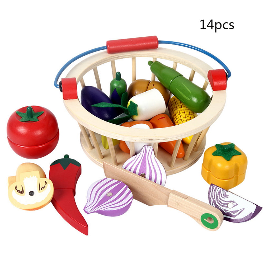 Children Wooden Cutting Toy Pretend Play Kitchen FRUIT VEGETABLE TOYS 14PCS 