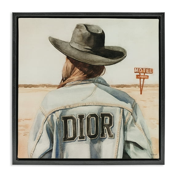 Stupell Industries Glam Cowgirl in Desert People Painting Black Floater Framed Canvas Art Print Wall Art, 18 x 18