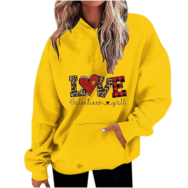Birdeem Mode Décontractée pour Femmes Impression de la Saint-Valentin Hauts à Manches Longues Sweat à Capuche