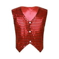thumbnail image 3 of inlzdz Womens Sparkly Sequins Sleeveless Button Up Vest Pointed Hem Waistcoat Red S, 3 of 7