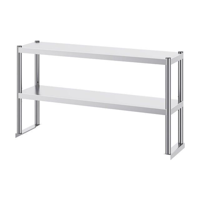 KFFKFF Dual-Level Overshelf, Twin Layer Stainless Steel Shelf, 12 x 48 Inch Two-Tier Overshelf, Customizable Height Prep Work Table for Kitchen, Dining Establishment and Workshop