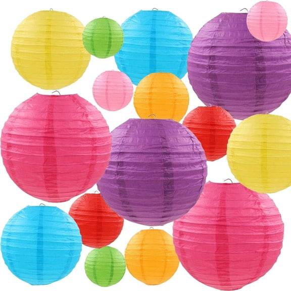 16 Pcs Colorful Paper Lanterns (Multicolor,Size of 4”, 6”, 8”, 10”) - Chinese/Japanese Paper Hanging Decorations Ball Lanterns Lamps for Home Decor, Parties, and Weddings