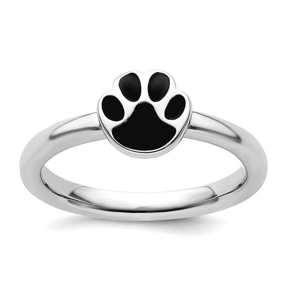 2.25mm 925 Sterling Silver Polished Stackable Black Enamel Ring Size 6 Stackable Ring for Women