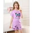 thumbnail image 4 of Aideaone Girls Pajamas Sets 3 Piece Short Sleeve Shirt Top Pants Shorts with Pockets Sleepwear 7-14 Years, 4 of 6