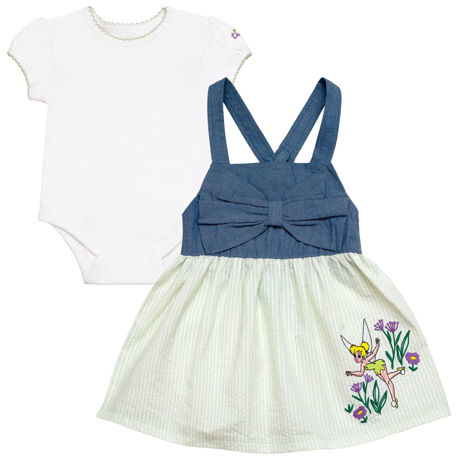 Disney Peter Pan Baby Girls' 2-Piece Bodysuit and Jumper Dress Set Tinker Bell Mint Green