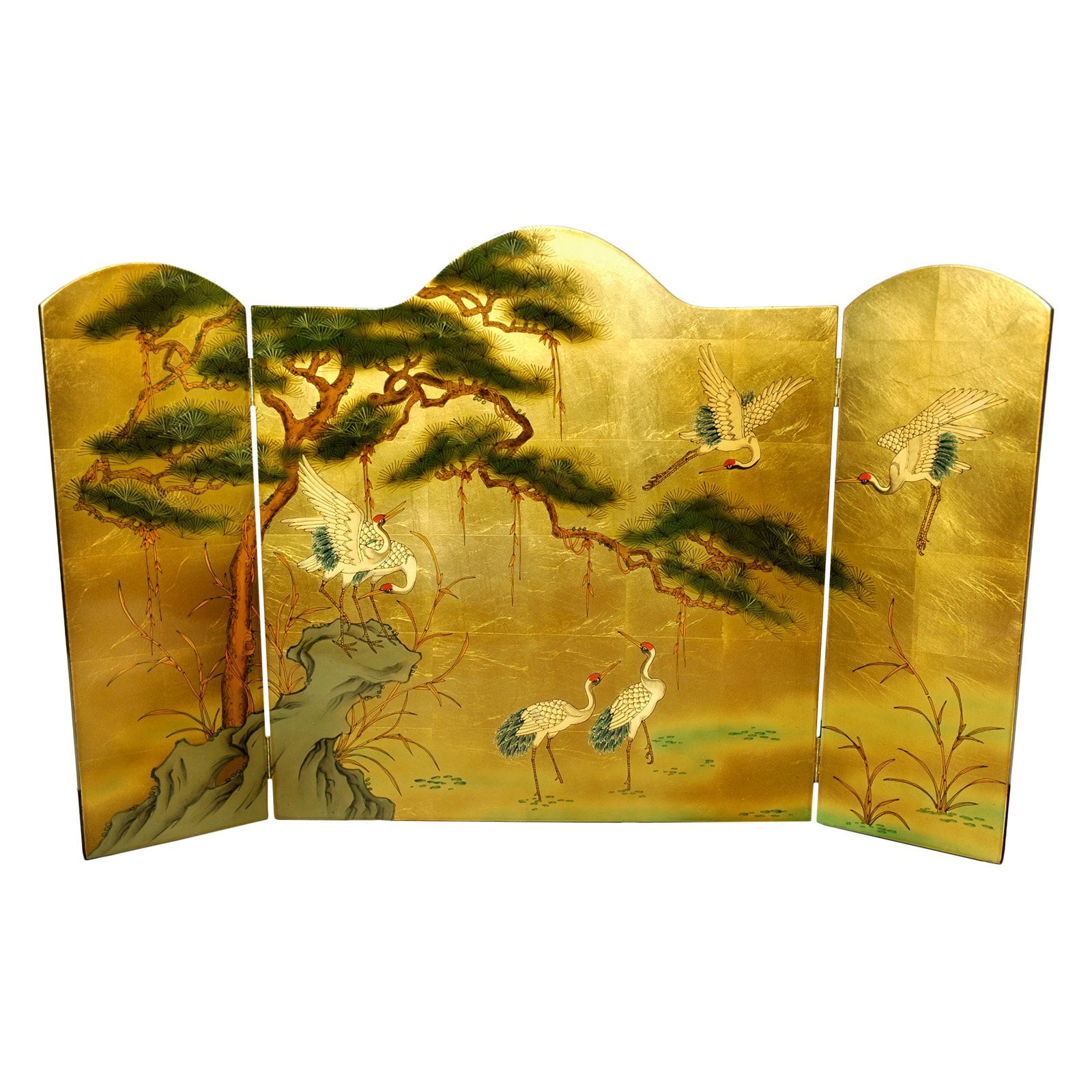 Oriental Furniture Gold Leaf Birds And Flowers Lacquer Fireplace