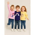 thumbnail image 3 of HILEELANG Girls Long Sleeve Graphic T-Shirts, 3-Pack Soft Cotton Crewneck Tees with Girl, Rainbow and Unicorn Prints, Pink Navy Yellow Sizes 2T-12, 3 of 6