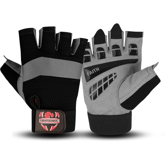 FIGHTSENSE Workout Gloves Enhanced Grip, Padded Palm, Adjustable Wrist Straps for Optimal Gym Performance Gray L