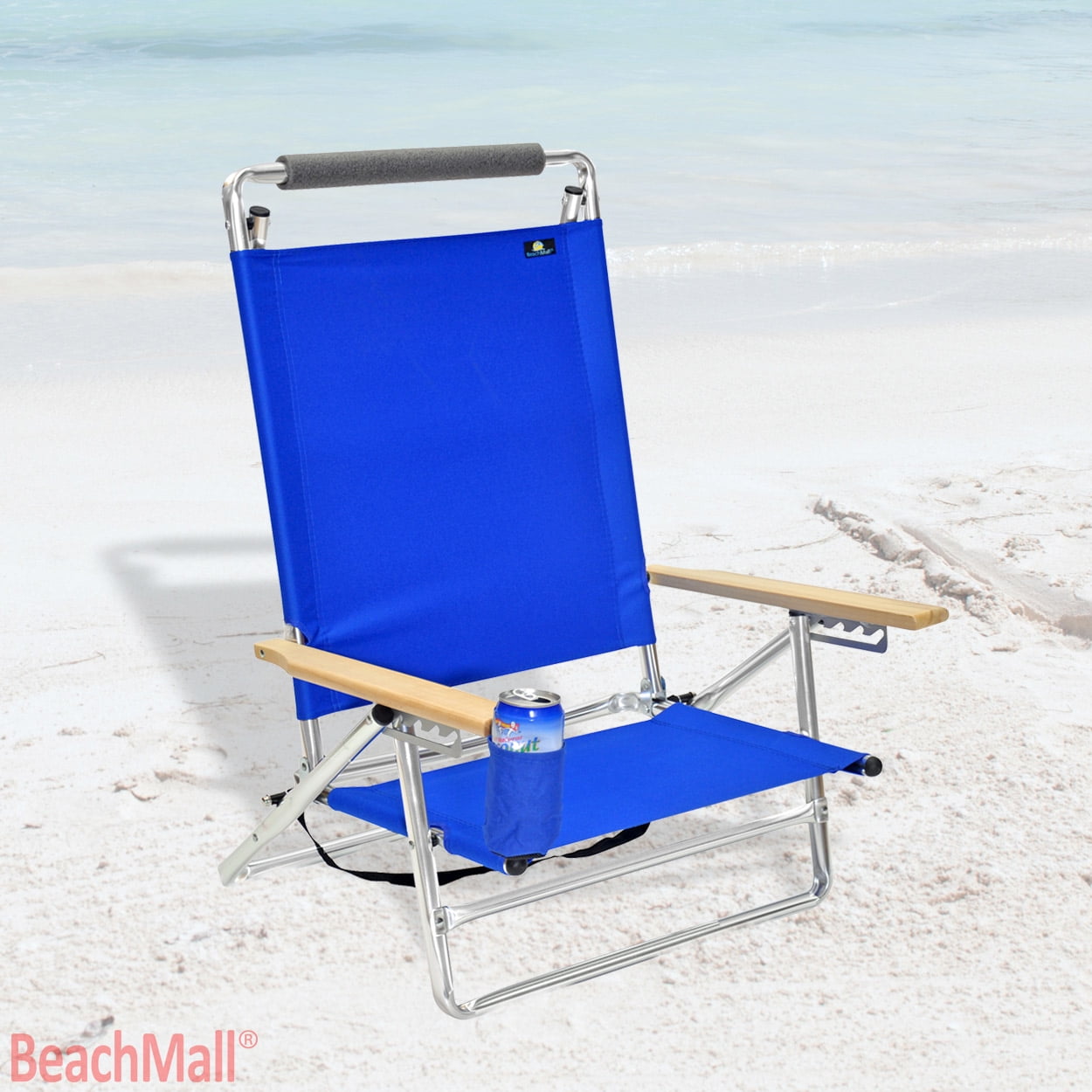 Deluxe 5 pos Lay Flat Aluminum Beach Chair w/ Cup Holder 250 lb Load