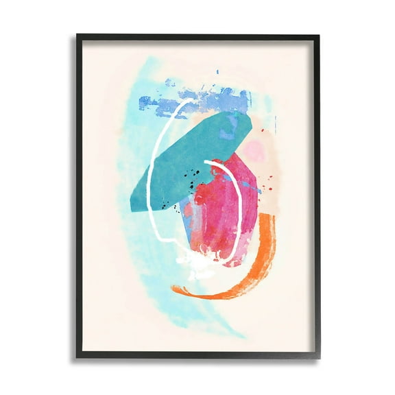 Modern Blue Pink Shapes Abstract Graphic Art Black Framed Art Print Wall Art