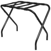 King's Brand Furniture-Black Metal Foldable Luggage Rack Stand with Nylon Belts