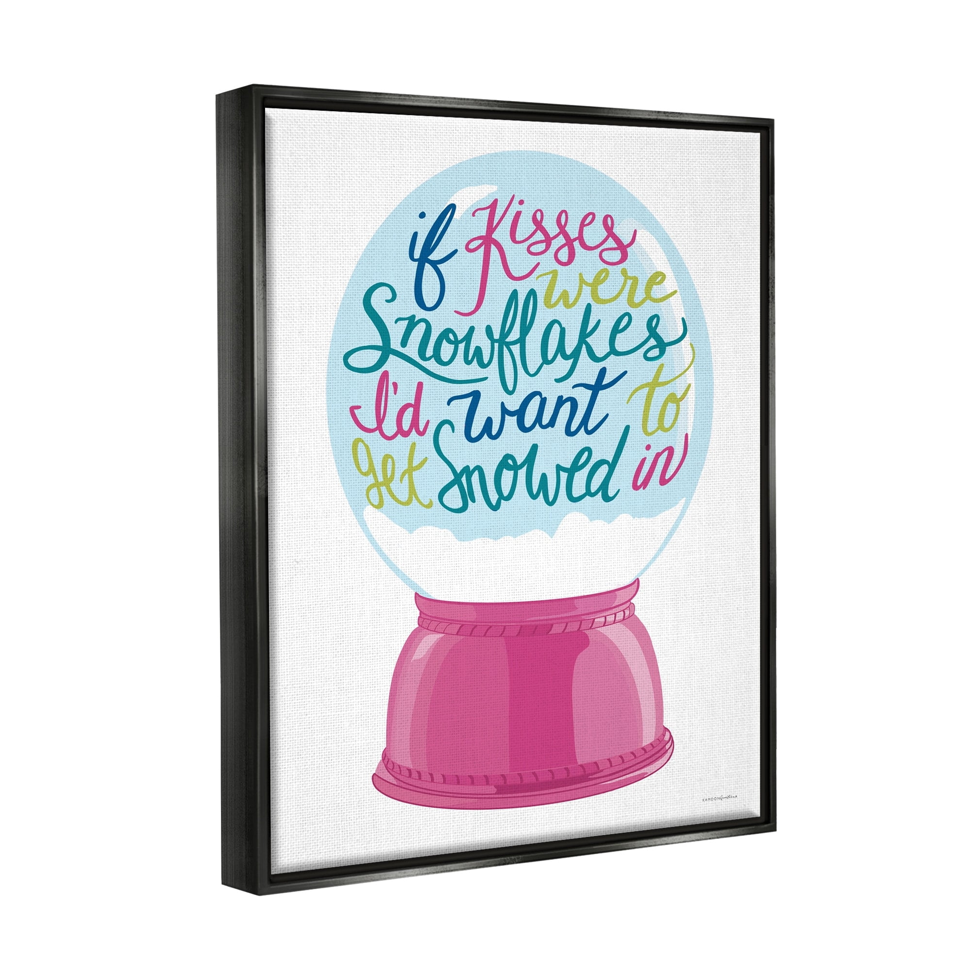 Stupell Industries Romantic Snowflake Kisses Snow Globe Winter Quote Graphic Art Metallic Gold Floating Framed Canvas Print Wall Art, Design by Kamdon Kreations