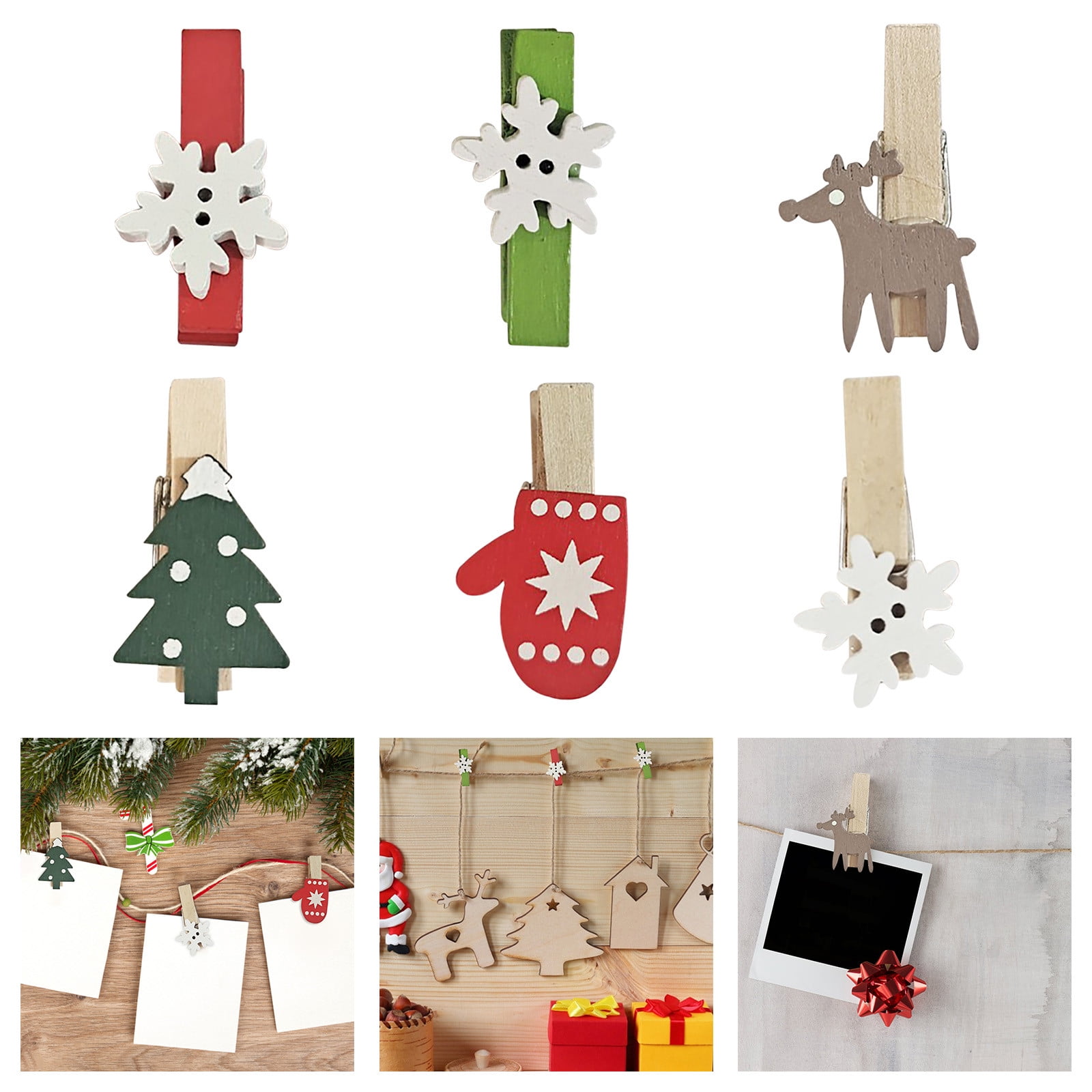 3 Christmas Wooden Mini Pegs Clips Xmas Art Craft Cards Photo Holder Decorations 