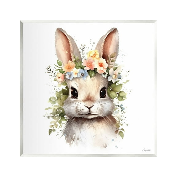 Stupell Industries Flower Garland Bunny Animals & Insects Painting Unframed Art Print Wall Art, 12 x 12
