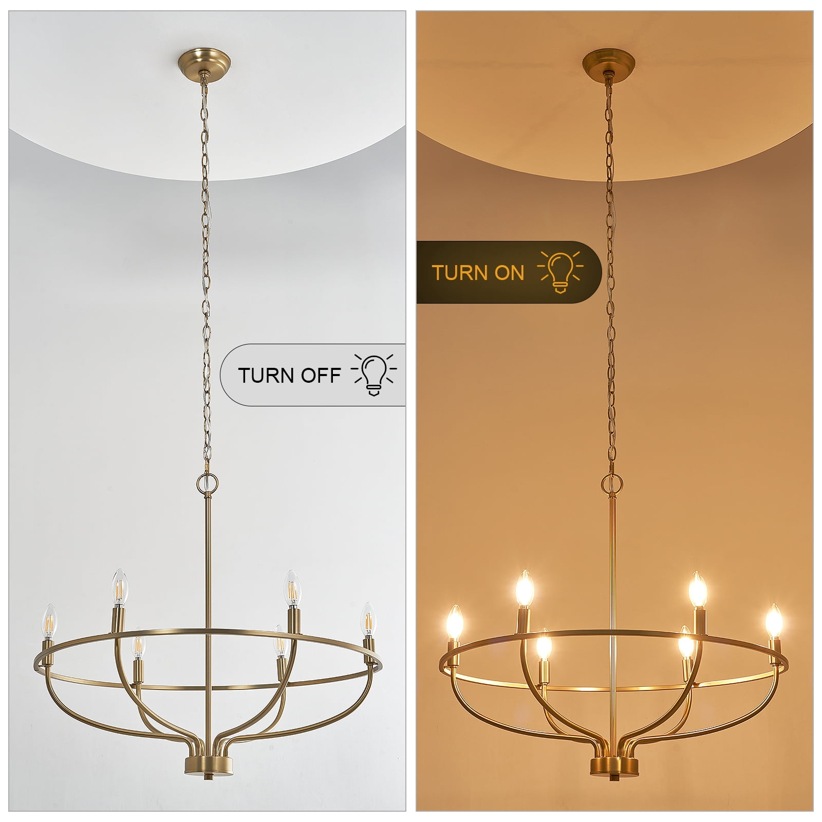 6 Light Gold Chandelier, Brushed Gold Light Fixture Dining Table Candle Brass Chandelier Lighting for Bedroom Hallway Entryway Living Room Kitchen 29in Brushed Brass Chandeliers