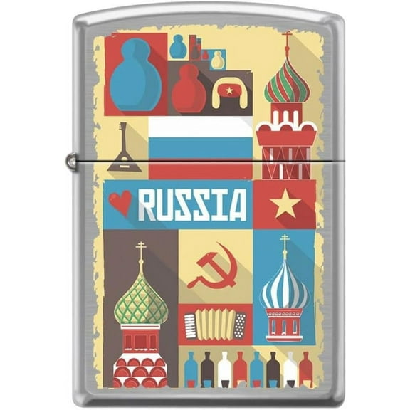 Zippo Lighter- Russia Postcard Brushed Chrome Windproof Lighter #Z5043