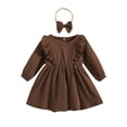 thumbnail image 1 of SUNSIOM Toddler Girls 2 Piece Outfits Solid Color Ruffle Long Sleeves A-Line Dress and Headband for Party Cute Clothes, 1 of 9