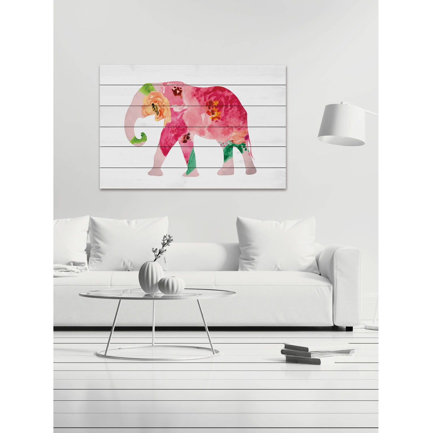 MARMONT HILL  - 'Floral Elephant' by Diana Alcala Painting Print on White Wood - Multi-Color 18 x 12