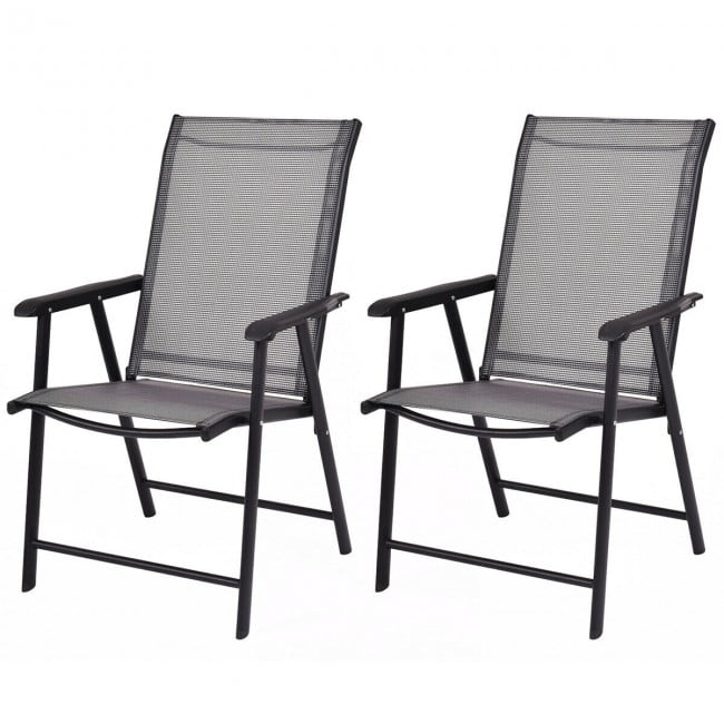 Set of 2 Steelframed Outdoor Folding Chairs with Textilene Seat and Back