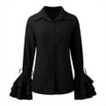 thumbnail image 4 of Womens Button Down Shirt Long Sleeve Dress Shirts Solid Work Blouse with Ruffle and Tie Detail Black S, 4 of 5