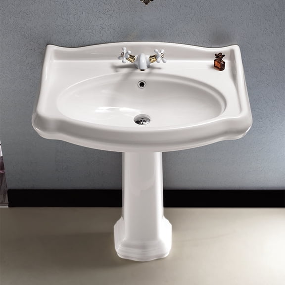 Nameeks 030300-Ped-One Hole Cerastyle 31-1/2" Ceramic Pedestal Bathroom Sink - White