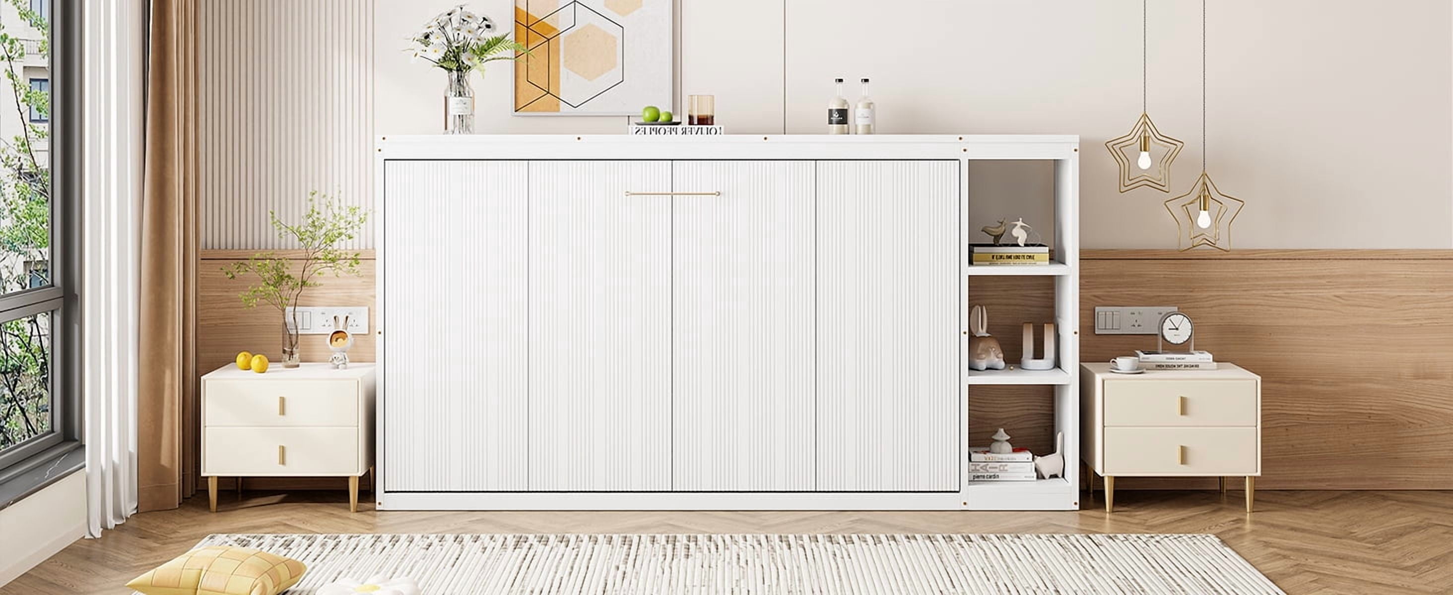 MAYEERTY Twin Size Murphy Bed - With Bookshelf, White