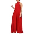 thumbnail image 2 of Gibobby pantalones siameses de pierna ancha Mono de talla grande con temperamento suelto de gasa informal de color liso para mujer(Rojo， M), 2 of 5