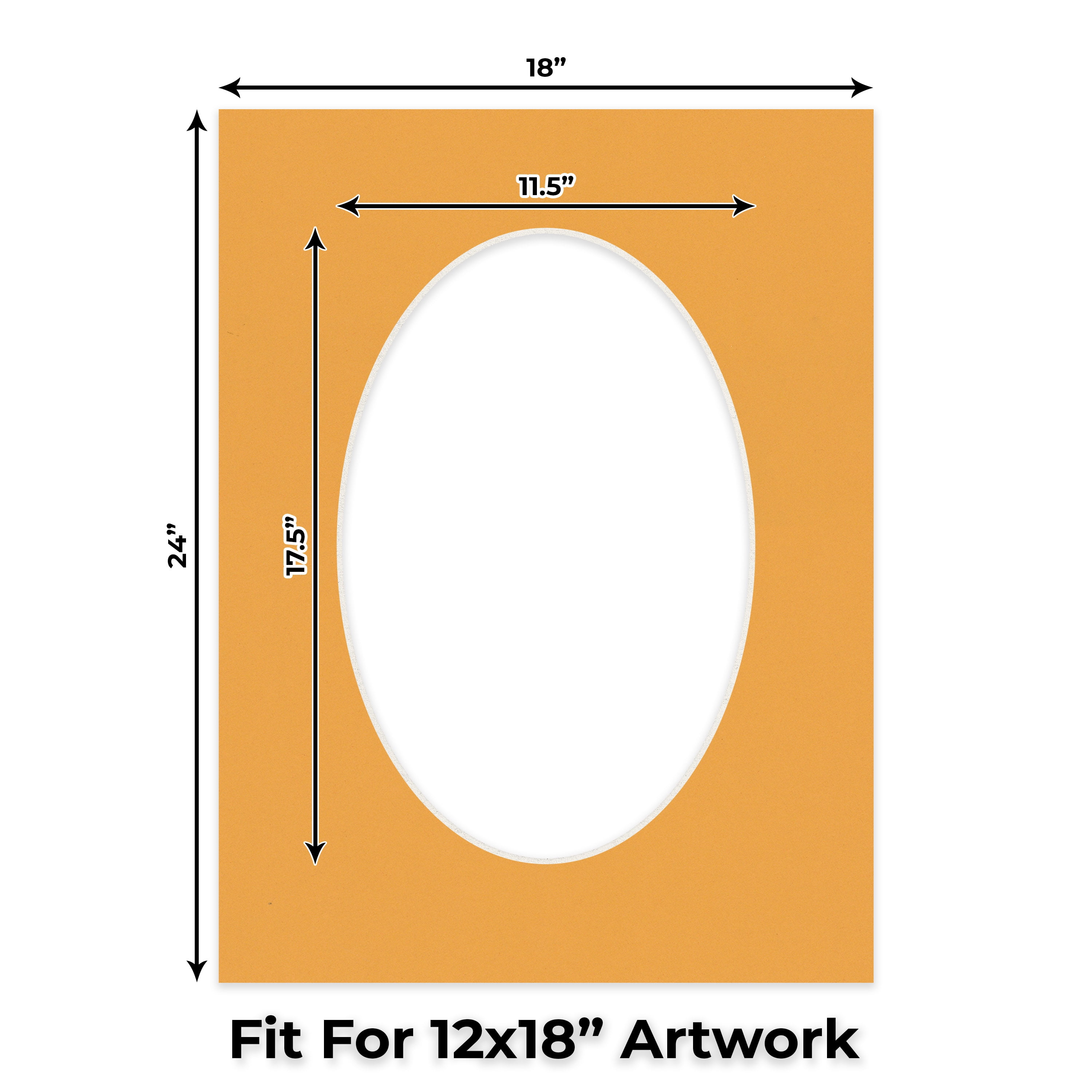 Golden Orange Picture Frame Mat for 18x24 Frames - Oval Opening for 12x18 Photos - 50 Mats