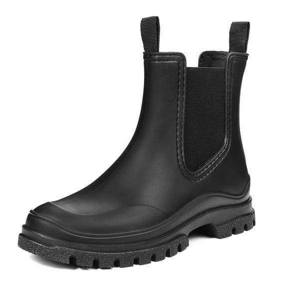 DKSUKO Women's Short Rain Boots Rubber Waterproof Garden Boots Elastic Slip On Ankle Chelsea Boot Fashion Insulated Rain Shoe With Low Heel