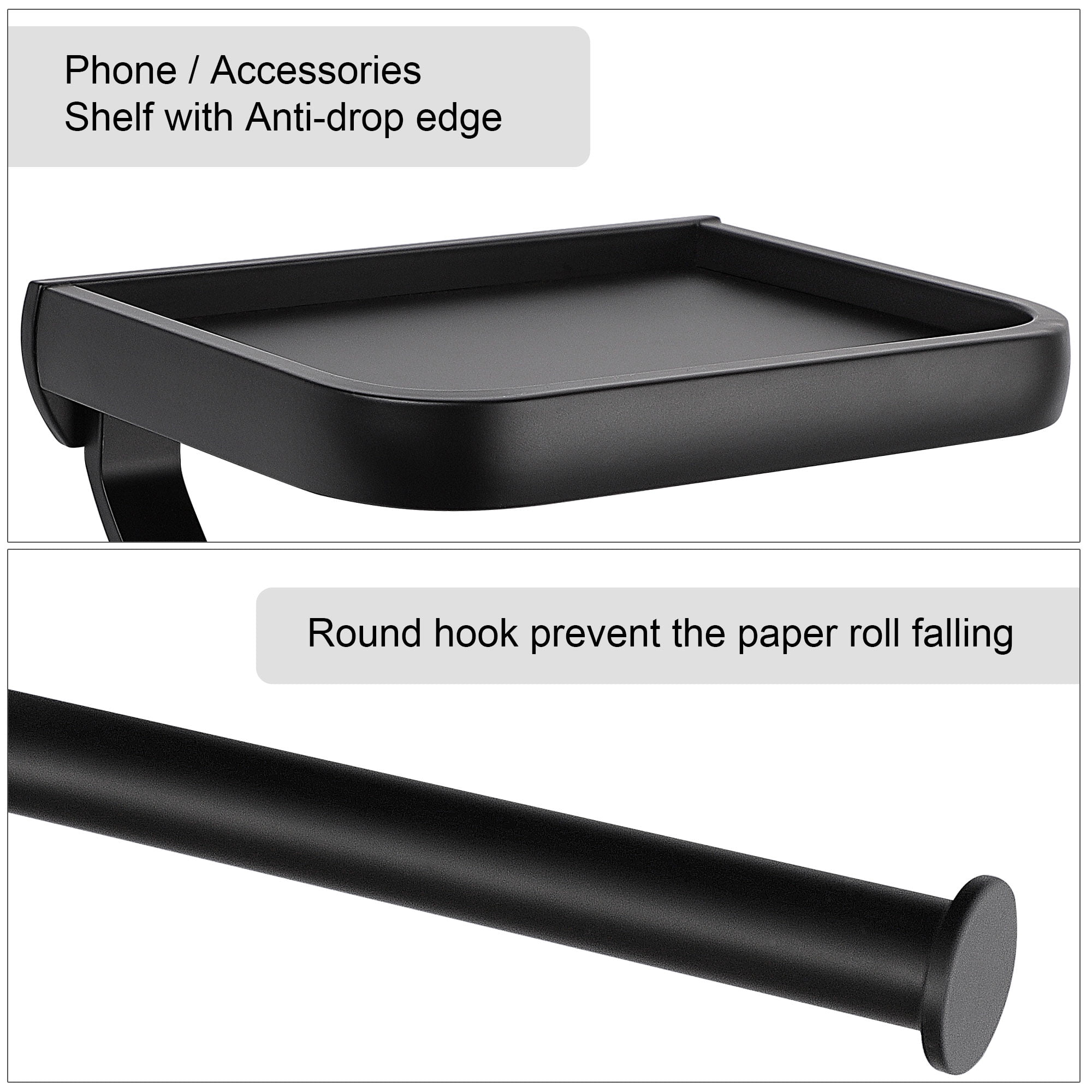 Uxcell Toilet Paper Tissue Holder with Phone Shelf Aluminum Alloy Matte Black