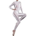thumbnail image 3 of Zaldita Women's Shiny Spandex Unitard High Neck Long Sleeves Ankle Length Leotard Jumpsuit White One Size, 3 of 4