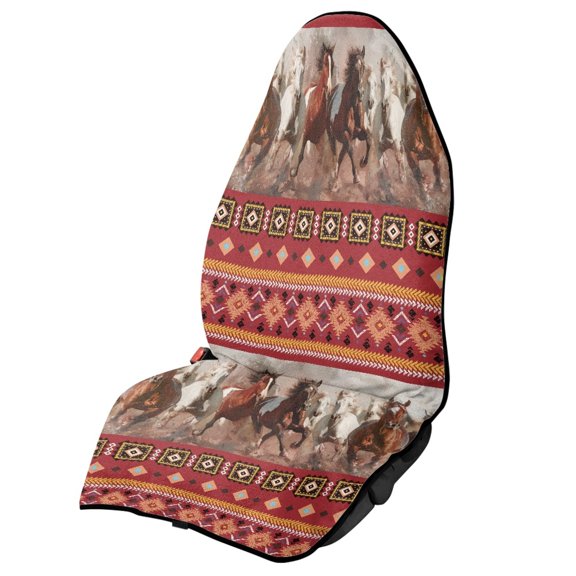 POLERO 1 Pack Car Seat Towel Cover Terry Cloth Seat Cover Easy Install, Compatible with Vans SUVs Bucket Seats, Absorbent Waterproof Horse Print Car Seat Cover
