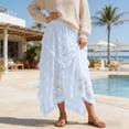 thumbnail image 2 of Arlun Womens Lace Long Skirts Elastic Asymmetrical Layered Hem Fashionable See-Through Flowy Skirts Floral Beach Holiday Maxi Skirt Blue L, 2 of 4