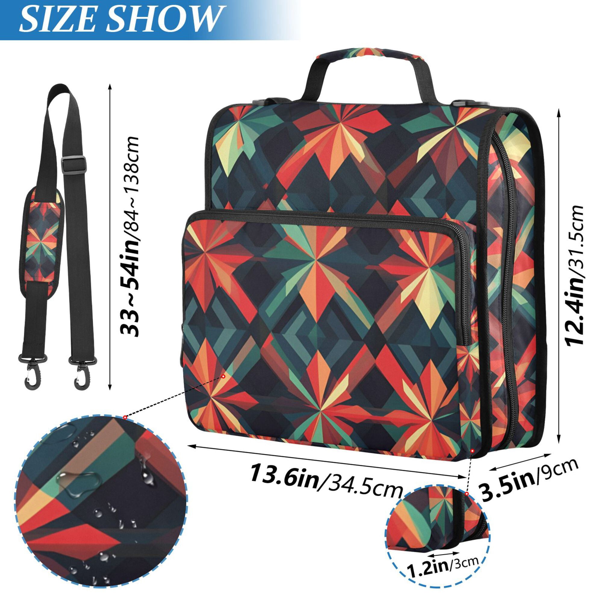 FORMRS Zipper Binder with Shoulder Strap 2-inch Ring 500 Sheet Capacity File Bag, Red Abstract