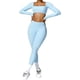 thumbnail image 2 of ABOCIW Conjuntos de entrenamiento para mujer, 2 piezas, parte delantera torcida, manga larga, tops cortos de cintura alta, leggings acampanados, conjuntos de gimnasio, 2 of 4
