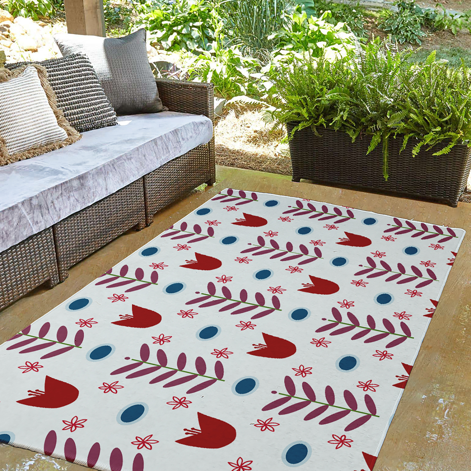 3' x 5' Simply Daisy Spring Garden Scandinavian Chenille Area Rug, White-Red