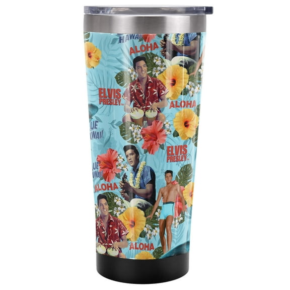 Elvis Official Blue Hawaii 20 oz Travel Tumbler, Stainless Steel, Vacuum Insulated with Leak Resistant Slide-Lock Lid