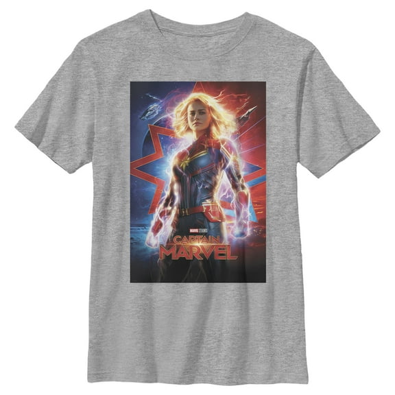 Boy's Marvel Captain Marvel Electric Poster  Graphic Tee Athletic Heather Large
