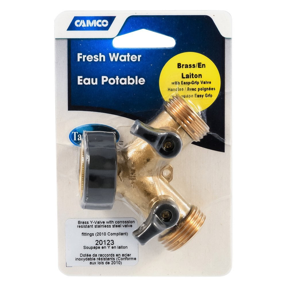 Camco Solid Brass 45 Degree Drinking Water Valve with Garden Hose