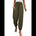thumbnail image 1 of Pantalones de Verano Bohemios Informales de Negocios, Plisados, Elásticos, de Cintura Alta, de Pierna y con Bolsillos para Mujer. Verde L, 1 of 10