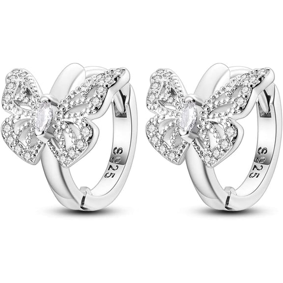 Divine Creation 2.20 Ct Round Cut Diamond Butterfly Clip On Hoop Earrings 14K White Gold Plated For Womens 925 Sterling Silver