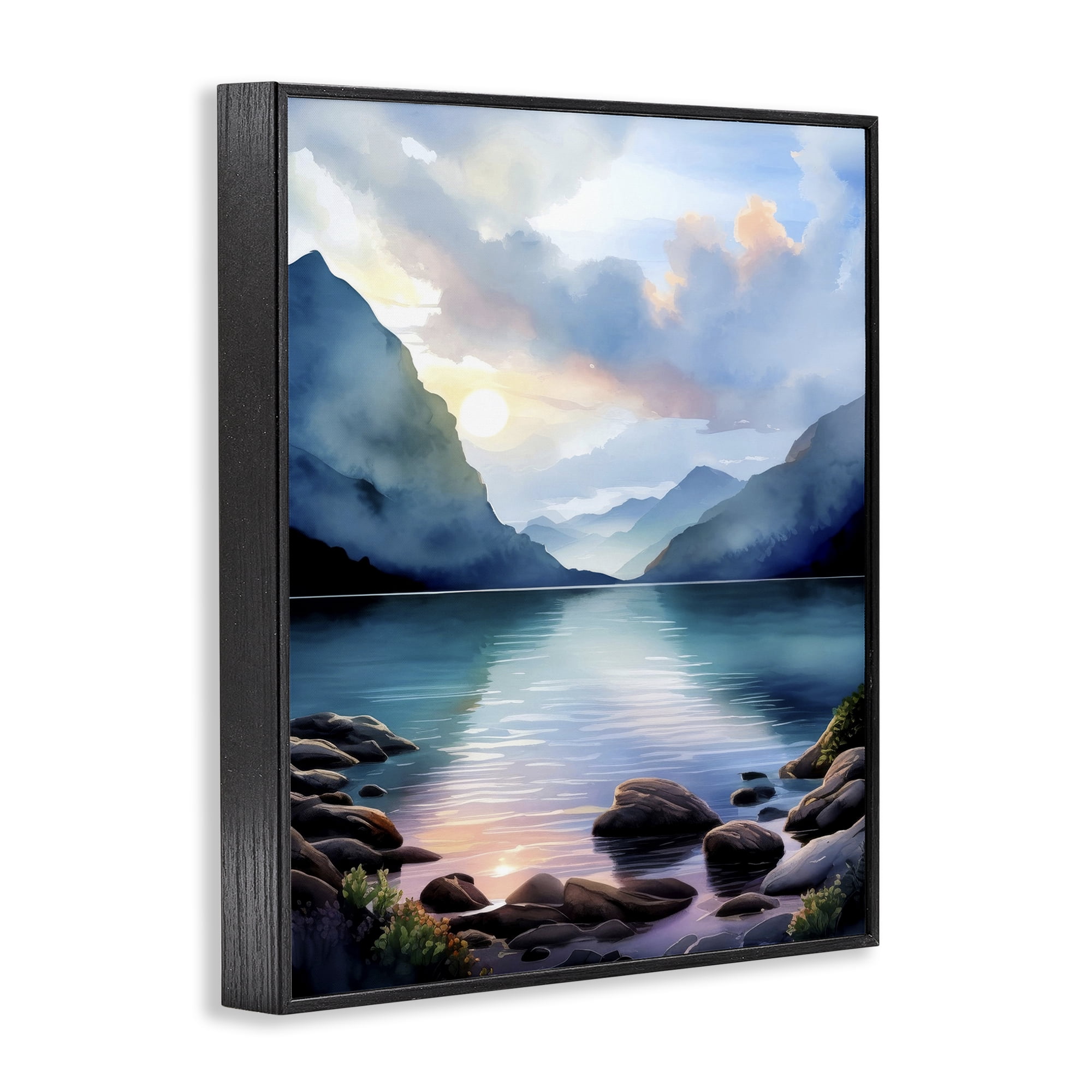 Stupell Industries Rocky Mountain Beach Landscape Painting Black Framed Art Print Wall Art, 11 x 14