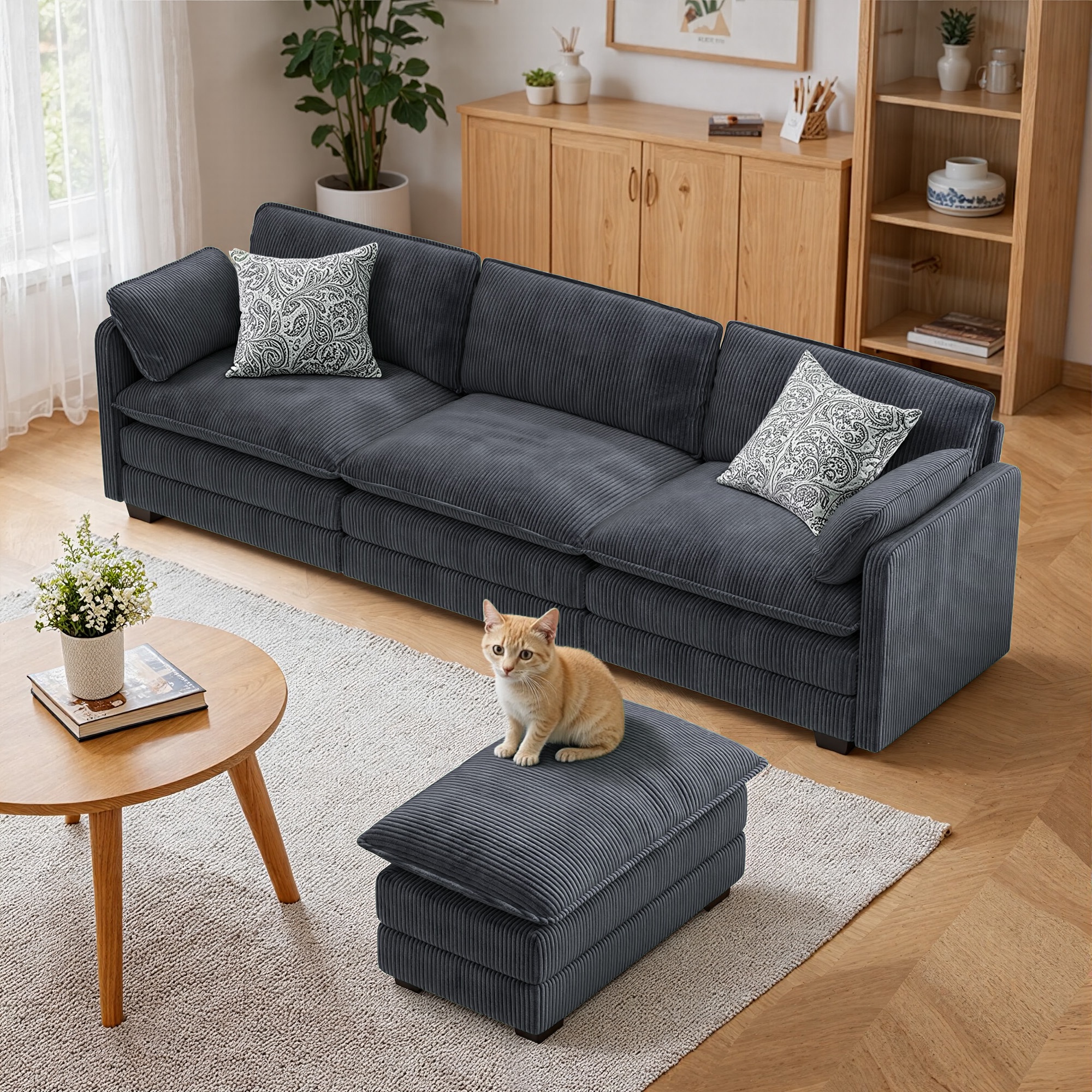 Asofer Sectional Couches for Living Room, L-Shaped Sofa Couch with Comfy Chenille, 3 Seat Sofa Set with Chaise for Apartment (Fabric, Grey)